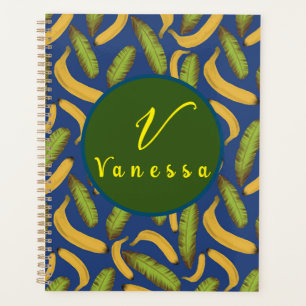 Script de monogramme à feuille bleue banane tropic