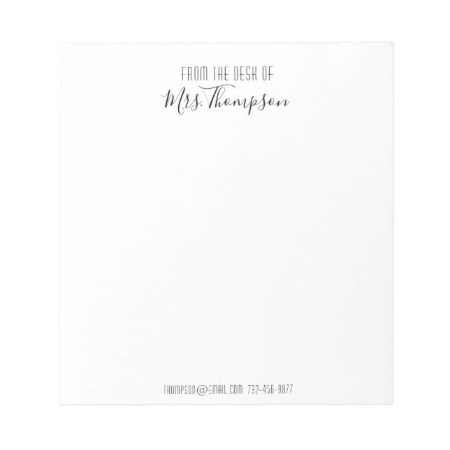 Script De Nom Noir Moderne Du Bureau Du Bloc-Notes (Devant)