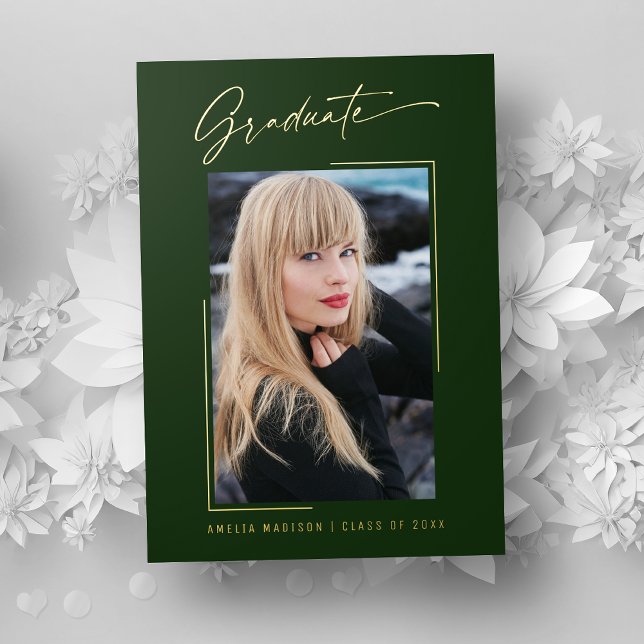Script d'encre or moderne Emerald Grad Carte photo (Créateur téléchargé)