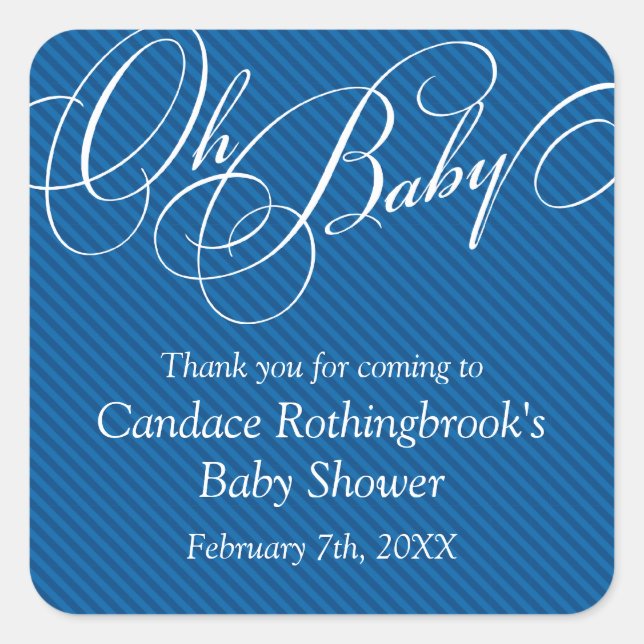 Script Diagonals in Cobalt Baby Shower Sticker (Vorderseite)