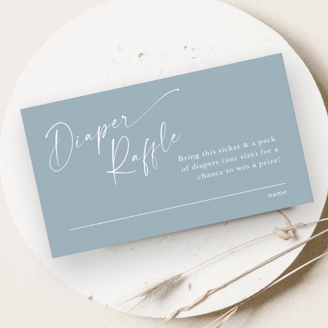 Script Diaper Raffle Boys Babydusche Begleitkarte (Modern script dusty blue boys baby shower diaper raffle enclosure card.)