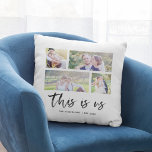 Script dieses ist wir Familienname-Foto-Collage Kissen<br><div class="desc">Das Kissen, welches die Wörter "dieses kennzeichnet, ist wir" in einem stilvollen Skript mit 4 Foto-Fotos, die nebeneinander auf der vorderen und Rückseite vereinbart werden, die es 8 Fotos in der Summe macht, die Sie durch Sie ersetzen können, Fotos gegen einen weißen Hintergrund zu besitzen. Sie können Ihren Familiennamen und...</div>