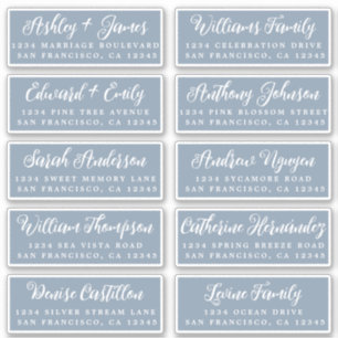 Script Dusty Blue Mariage Étiquettes de adresse in