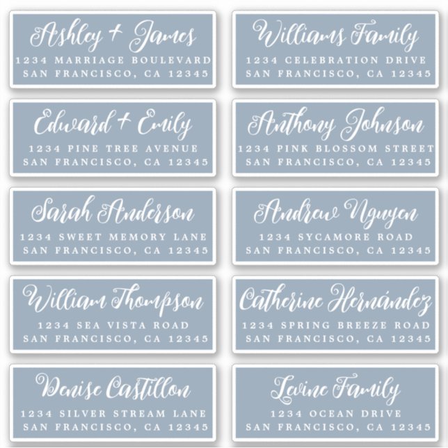 Script Dusty Blue Mariage Étiquettes de adresse in (Devant)