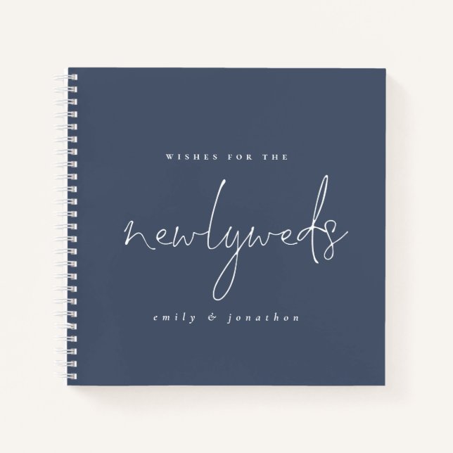Script Dusty Blue Newlyweds Wedding Guest Book Notizbuch (Vorderseite)