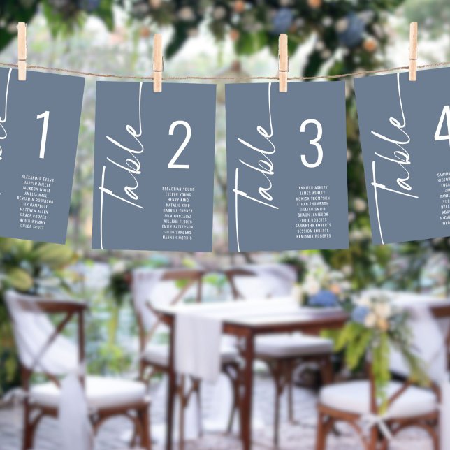 Script Dusty Blue Tischnummer Names Seating Chart (Von Creator hochgeladen)