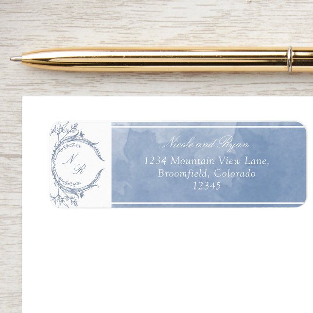 Script Dusty Blue Watercolor, Monogram Wedding (Von Creator hochgeladen)