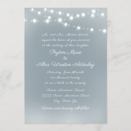 Script Dusty Blue White String Lights Hochzeit Einladung