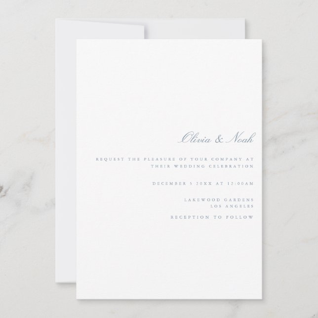 Script Dusty Blue & White Wedding Einladungskarte (Vorderseite)