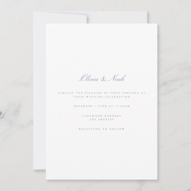 Script Dusty Blue & White Wedding Einladungskarte (Vorderseite)