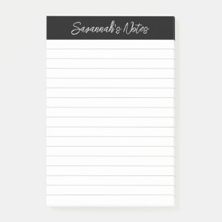 Script Elegant Black Gray Lined Personalized Post-it Klebezettel