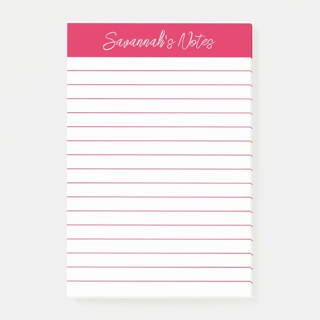 Script Elegant Cherry Red Lined Personalized Post-it Klebezettel (Vorderseite)