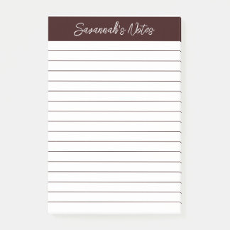 Script Elegant Chocolate Brown Lined Personalized Post-it Klebezettel