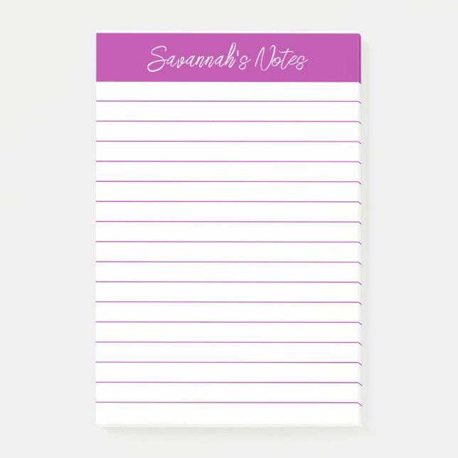 Script Elegant Dark Pink Lined Personalized Post-it Klebezettel (Vorderseite)