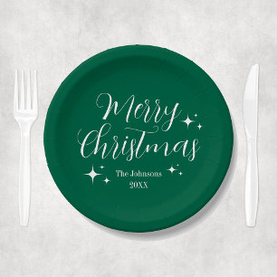 Script Elegant Green Custom Frohe Weihnachts-Party Pappteller