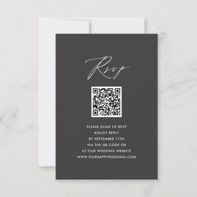Script élégant Gris moderne Simple QR Wedding RSVP (Devant)