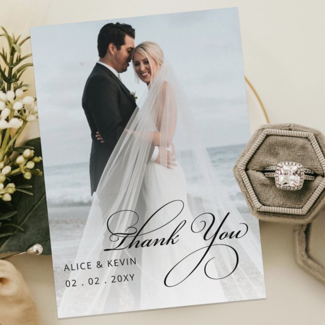 Script Elegant Handwritten Foto Wedding Th Dankeskarte (Von Creator hochgeladen)