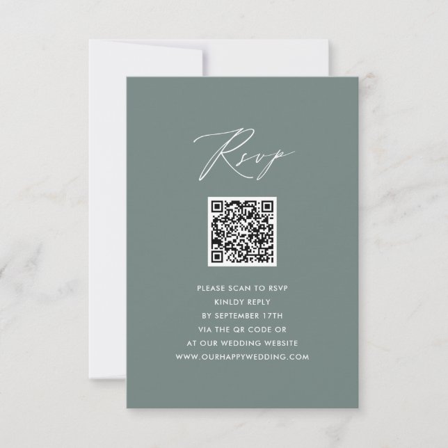 Script élégant moderne Sage Green QR Wedding RSVP (Devant)