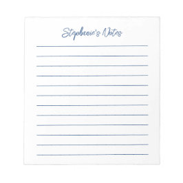  Script Elegant Navy Blue Lined Personalized Notizblock