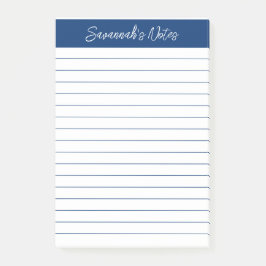 Script Elegant Navy Blue Lined Personalized Post-it Klebezettel