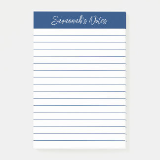 Script Elegant Navy Blue Lined Personalized Post-it Klebezettel