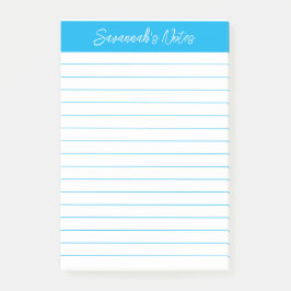 Script Elegant Sky Blue Lined Personalized Post-it Klebezettel