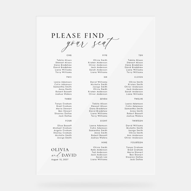 Script élégant Trouvez votre siège Mariage signe a (Recto)