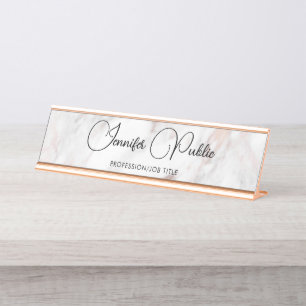 Script Elegante Rose Gold Marble Moderne Typografi Schreibtischnamensplakette