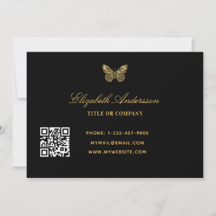Script en or noir papillon QR code carte de visite