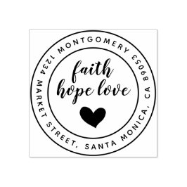 Script Faith Hope Liebe Rundname & Rücksendeadress Gummistempel