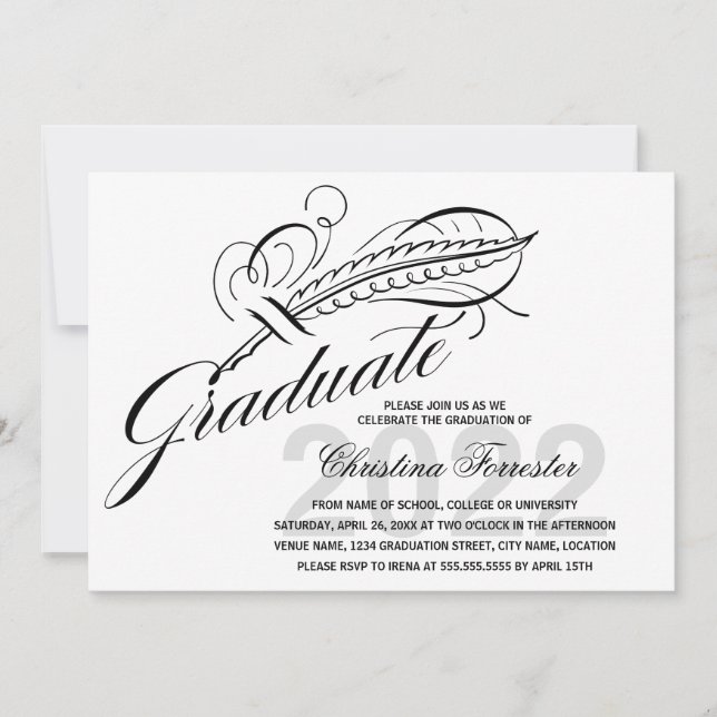 Script Feather Quill Abschluss Einladung (Vorderseite)