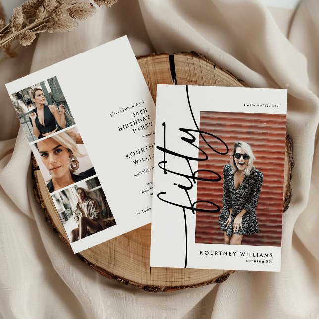 Script Fifty 4 Photo Collage 50th Birthday Einladung (Von Creator hochgeladen)