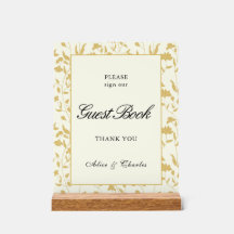 Script Floral Creme and Gold Guest Book Sign