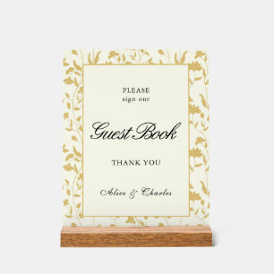 Script Floral Creme and Gold Guest Book Sign Acrylschild