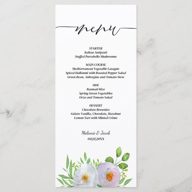 Script Floral Wedding Menükarte (Vorderseite)