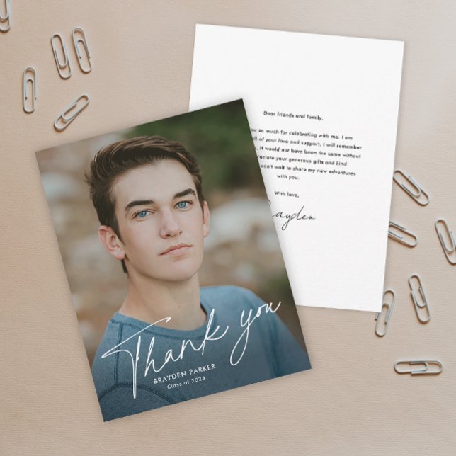 Script-Foto-Abschluss Dankeskarte (Simple script photo graduation thank you card.)