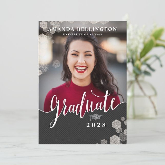 Script-Foto-Graduierungspartei Einladung (Stehend Vorderseite)