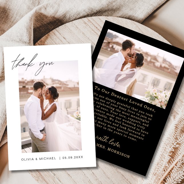 Script Foto Wedding Black Gold Dankeschön Karte (Von Creator hochgeladen)