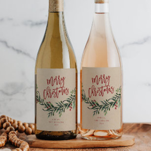 Script Frohe Weihnachtszweig mit Berries Weinetikett