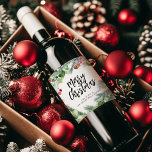 Script Frory Christmas Watercolor Greenery Weinetikett<br><div class="desc">Aquarellgrün mit dem Drehbuch "Frohe Weihnachten" personalisiert mit dem Firmennamen Weinetiketten macht ein großartiges Geschenk.</div>