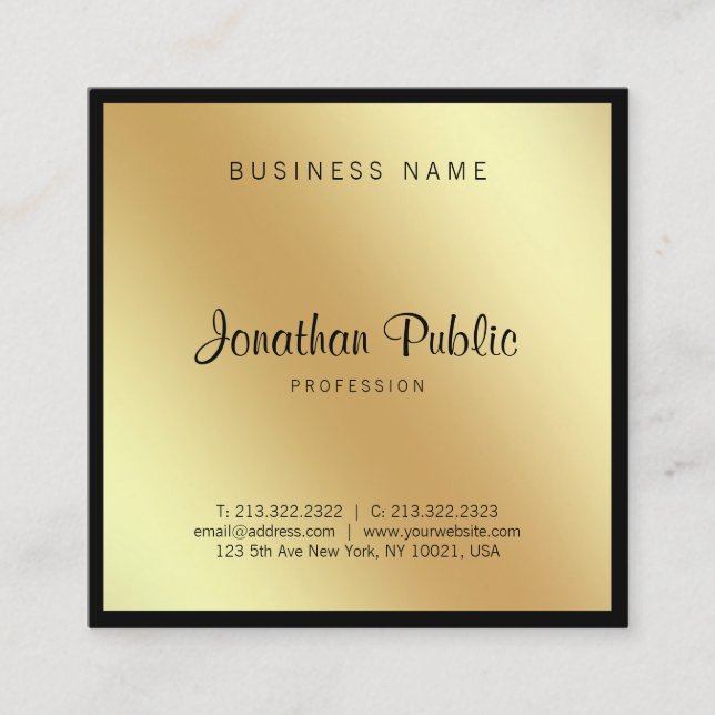 Script Glamour Black Gold Beruflich Gracful Quadratische Visitenkarte (Vorderseite)