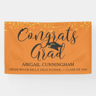 Script-GLÜCKWUNSCH GRAD Orange Glitzer Confetti Banner