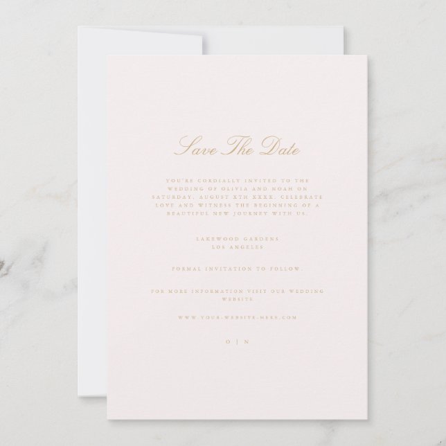 Script Gold & Blush Pink Save the Date Karte (Vorderseite)