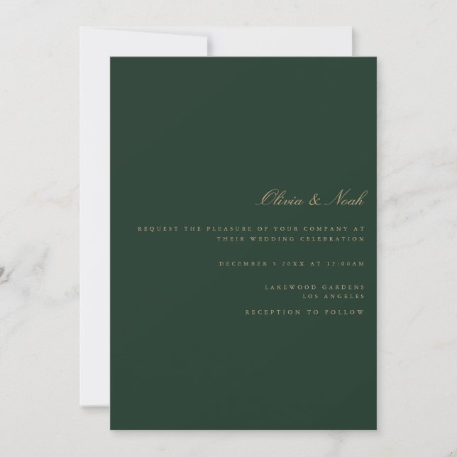 Script Gold Forest Green Wedding Card Einladung (Vorderseite)