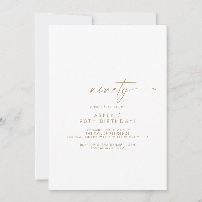 Script Gold moderne 90e anniversaire Invitation de (Devant)