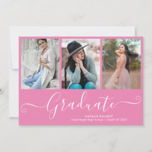 Script Graduate 4 Foto Collage Pink Abschluss Einladung