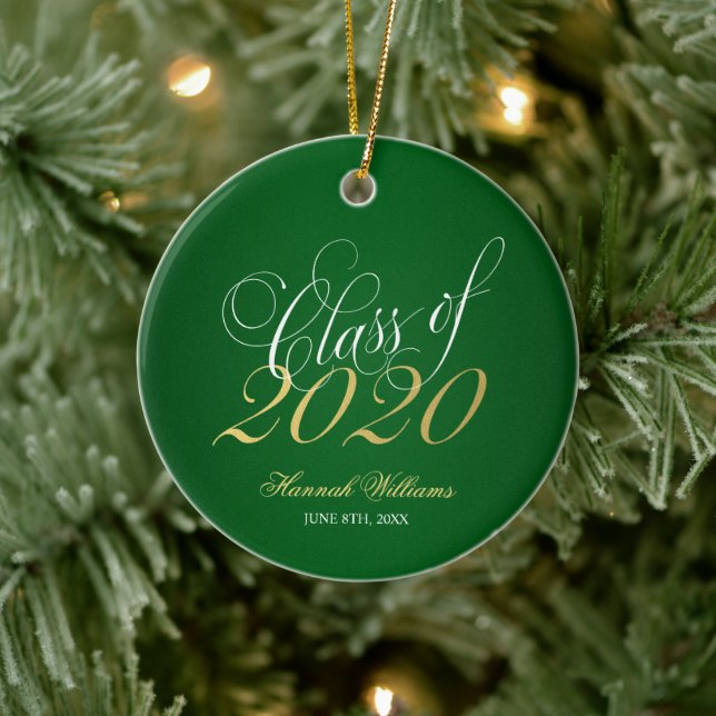 Script Green Gold Class 2020 Abschluss Keramik Ornament (Baum)