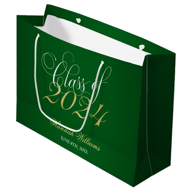 Script Green Gold Class 2024 Abschluss Große Geschenktüte (Vorderseite Schrägansicht)