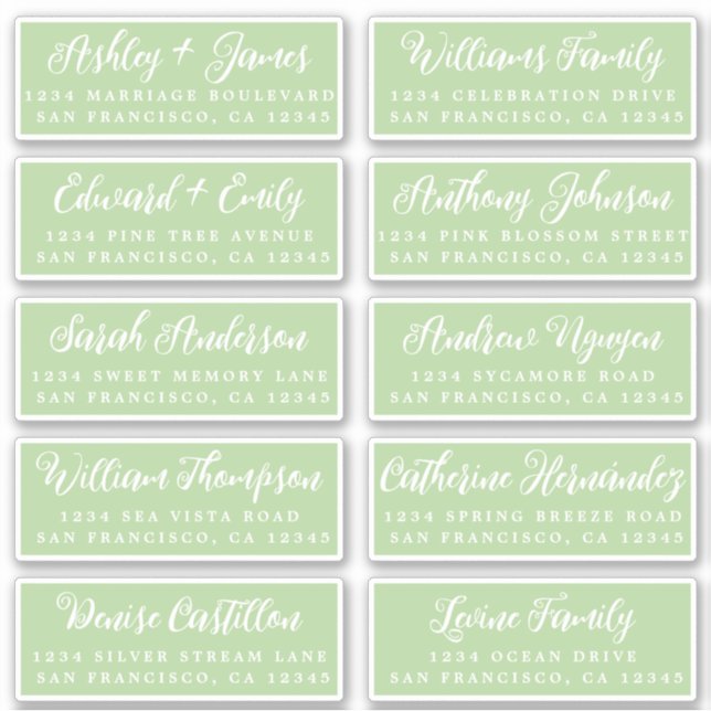 Script Green Wedding Guest Address Labels (Vorderseite)