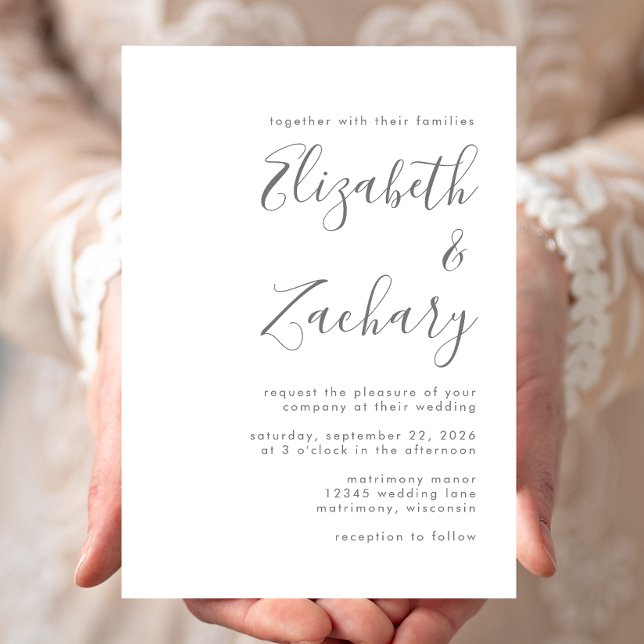 Script gris moderne Faire-part de mariage blanc (Créateur téléchargé)